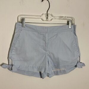 NWT Loft Outlet Size 00 Blue White Striped 4" Inseam Shorts Tie Detail Elastic